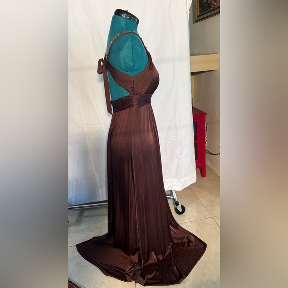 Brown, formal, sequined party dress. - Picture 3 of 4